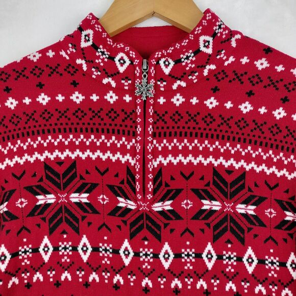 Breckenridge Sweater Womens Petite XL Red 1/4 Zip Fair Isle Holiday Christmas - Picture 3 of 13